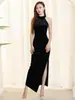 Elegante Vestido de Noche Estilo Socialité Sexy de Cintura Alta Adelgazante con Abertura Vestido Largo Modelo Nuevo Verano 2026