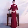 Mejorado vestido cheongsam bordado, corte ajustado, diseño largo, único y elegante, nuevo vestido de mujer estilo chino