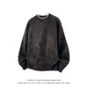 Moletom tie-dye degradê estilo americano falso duas peças para homens, marca da moda para primavera e outono, camada interna, top de gola redonda soltinho de manga comprida