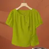 Camisa irregular de manga corta para mujer, verano 2026, blusa elegante talla grande, moda rejuvenecedora, top entallado a la cintura, moderno