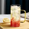 Taza de Vidrio de una Sola Capa con Mango de Color Cuadrado para el Hogar, Alta Apariencia, Vidrio Transparente, Taza para Beber Jugo de Frutas, Té de Leche, Hogar