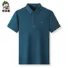 Camisa Polo Masculina de Seda de Gelo Manga Curta Gola Lapela Verão Estampa Quente Masculina Tamanho Grande Camiseta de Meia Manga Terno de Pai Fino