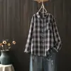 Colección Otoño 2026 Estilo Japonés Cuadros Holgado Oversize Cardigan para Mujer Camisa de Manga Larga Top Artístico Casual Venta al por Mayor