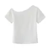 Camiseta de Algodón Puro Estilo Chica Picante Hombros Descubiertos Manga Corta para Mujer, Verano 2026 Nuevo Estilo Puro Deseo, Crop Top Corto, Camiseta Básica Ajustada
