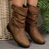 Botas de Mujer Cruzadas sin Cordones Otoño/Invierno Tacón Bajo Estilo Europeo Talla Grande Fruncidas Nuevo Estilo 2024 Botas para Mujer Botas Cortas