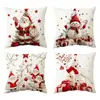 Funda de Almohada Navideña Sin Relleno, Retro Americano Muñeco de Nieve Bola de Navidad Cuadros Copo de Nieve Decoración Festiva Almohada para Respaldo de Sofá