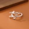 Anillo Abierto Personalizado de Rama Dulce Hoja Pequeña Elegante Plata Liso Sencillo de Moda para Mujeres