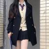Jaqueta de Lã Feminina Estilo Preppy Coreano Gola Lapela Dupla Botão Outono Inverno Petite Comprimento Médio Ins Versátil Uniforme Jk