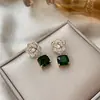 Pendientes de Plata S925 con Aguja, Lujo Ligero, Gama Alta, Circón Esmeralda, Estilo Nicho, Flor de Camelia, Novedad 2025 para Mujer