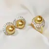 Pendientes de perlas de circón flash lujo ligero anillo de perlas ajustable cuentas de concha moda para ir al trabajo Joker traje mujer al por mayor