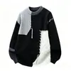 Suéter de Retalhos Color Block com Gola Redonda Masculino 2026 Outono Inverno Estilo Solto Tricô Retrô Tricô Tendência Roupa de Fora Dropshipping