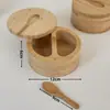 Bote para Condimentos de Bambú Duoge de Venta Caliente Transfronterizo con Cuchara Caja de Sal de Madera de Bambú Nanzhu de Doble Compartimento Sellada Suministros de Cocina