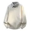 Suéter retro de cuello polo estilo Old Money para hombre, engrosado para otoño e invierno, suéter de punto de corte holgado, estilo nuevo