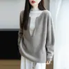 Nova coleção outono e inverno: suéter feminino de malha pura lã, decote V profundo, modelagem solta, manga longa, peça base moderna