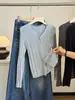 Cárdigan de punto suave y fino para mujer con borde de encaje estilo francés, nuevo top base de otoño ajustado con un aspecto elegante