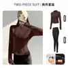 Conjunto Esportivo de Corrida ao Ar Livre para Outono e Inverno para Mulheres, Gola Alta, Jaqueta Fitness com Cintura Marcada, Calça Longa de Yoga com Cintura Alta, Fleece Fino, Levanta Bumbum