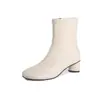 Botas Delgadas de Piel de Oveja con Patrón de Lichi Estilo Coreano 2026 Invierno Tacón Grueso Tacón Medio Sencillas Versátiles Punta Redonda Color Sólido Piel Genuina Botines para Mujer
