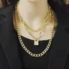 Jóias transfronteiriças europeias e americanas personalizadas para todas as combinações Colar de corrente grossa multicamadas Corrente de suéter pingente de bloqueio punk retrô feminino