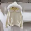 Otoño e Invierno Nuevo Estilo Sudadera de Punto con Capucha y Cuello Grande de Piel Cardigan para Mujer Estilo Perezoso Casual Pantalones de Color Sólido con Doble Bolsillo de Solapa Chaqueta Holgada