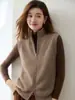 Nova Chegada de Outono Colete de Zíper Canelado Sem Mangas 12 Fios 35% Cashmere 65% Lã Versátil Quente Tricô Feminino