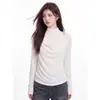 Camiseta de Manga Larga con Cuello Medio Falso de Dos Piezas para Mujer Otoño/Invierno Nuevo Diseño con Sentido Ajustada Favorecedora Estilo Puro Deseo Hombros Descubiertos Top Pequeño