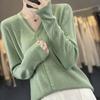 Algodão de alta qualidade início de outono casaco de lã cardigan mulheres fino solto top externo V-neck suéter de manga comprida