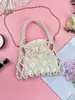 Tendencia Transfronteriza Bolso de Perlas Bolso Hueco con Perlas Bolso de Mujer Bolso de Hombro Cruzado Bolso Tejido de Perlas para Vacaciones Bolso Cuadrado de Mano