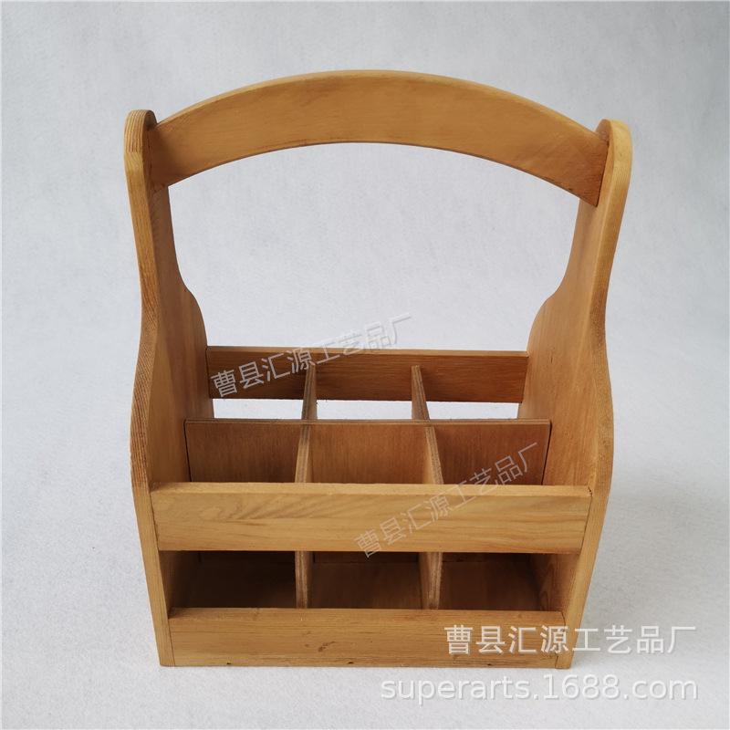 9 定做复古棕做旧精油瓶啤酒实木松木桐木提篮提盒 可手提式