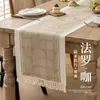 Camino de Mesa Estilo Minimalista Nórdico, Impermeable, Textura de Algodón y Lino, Tapete para Mesa de Mueble de TV, Tela Decorativa Larga con Borde Colgante para Gabinete