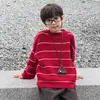 Suéter de Tricô Listrado Largo Colorido Contrastante Aimo Beibei Moda Infantil Inverno Casual Quente Top de Tricô