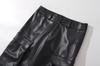 Pantalones de trabajo de cuero PU negro para mujer 2023 otoño e invierno estilo chica hot tiro bajo bolsillo sueltos rectos pierna ancha casual
