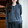 Nuevo Cárdigan de Punto Redondo de Lana Pura para Otoño e Invierno 2025, Manga Larga, Huecos, Color Puro, Suave, Ceroso, Cálido, Top Chaqueta