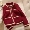 Top/Jaqueta novo, grosso, vermelho, de manga comprida, estilo Chanel, elegante e moderno, com um luxuoso design francês