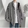 Camisa de manga larga a cuadros tipo tablero de ajedrez para hombre 2023 primavera y otoño estilo coreano moderna holgada casual top diseño camisa chaqueta