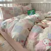 Juego de Ropa de Cama de Algodón con Dibujos Animados Lindo de Cuatro Piezas Estilo Ins para Chica Gatito Kt Funda Nórdica Sábana de Cama Algodón Puro Juego de Tres Piezas para Dormitorio