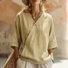 2026 Europeo y Americano transfronterizo Amazon TikTok verano nuevo algodón lino vintage botón diagonal manga tres cuartos camisa de mujer
