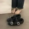 Sapatos Mary Jane Retrô Planos para Mulheres Outono e Inverno 2025 Versáteis com Forro de Lã Sapatos Peludos Sapatos de Algodão