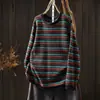 Nuevo Suéter Rayado Vintage Otoño 2026 para Mujer, Moda Casual Versátil Reductor de Edad Bloque de Color Rayas Tejido de Algodón MHT