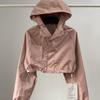Jaqueta Curta Feminina ao Ar Livre Estilo de Rua Primavera e Outono Roupa de Trabalho Casual Solta com Capuz Manga Longa Jaqueta Curta Fina