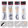 Serie Medio Oriente Paquete de 6 Juego de Cubiertos de Acero Inoxidable Corona Diamante Estrella Chapado en Oro Real Cuchillo Tenedor Cuchara para Comida Occidental Bolsa de PVC