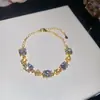 Pulsera de Cadena de Piedras Preciosas de Colores Chapada en Oro Real de 18K Zirconia Pulsera Ovalada de Flor Lujo Ligero Joyería de Moda de Gama Alta