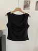 Chaleco Básico de Cuello Cuadrado con Pliegues Estilo Dulce y Picante Omalai para Mujer Primavera Nuevo Top Simple sin Mangas 6831