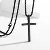 Collar con Colgante de Cruz de Acero Inoxidable Europeo y Americano Transfronterizo para Hombre, Largo, Personalizado, Versátil, Brillante, Collar de Acero de Titanio con Cruz