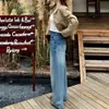 Jeans retro azul claro sob medida, corte slim, perna larga, para mulheres, novo estilo outono 2026, que cobre o quadril, adequado para figuras baixinhas, com caimento fluido