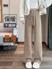 Pantalones de Pierna Ancha con Forro de Polar Talla Grande 150 kg para Mujer, Pantalones Gruesos de Algodón de Lana de Cordero para Otoño e Invierno, Cintura Alta, Caída, Casual, Pierna Recta