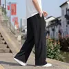 Pantalones Rectos de Verano para Hombre Estilo Chino, Arruga Flor de Durazno, Seda de Hielo Fresco Transpirable, Talla Grande, Pantalones de Pierna Ancha