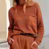Suéter de Punto Casual para Mujer, Nuevo para Otoño/Invierno 2026, Transfronterizo Amazon, Cuello Redondo, Manga Larga, Bolsillo, Estilo Casual Europeo y Americano