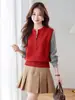 Suéter de meio zíper falso de duas peças estilo francês para mulheres, adequado para outono e inverno, solto e casual, pode ser usado como camada externa ou como camada interna