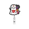 Porta-Crachá Retrátil Acrílico de Enfermagem Fantasma de Desenho Animado para Halloween Clipe de Porta-Crachá Giratório para Identificação de Profissionais de Saúde