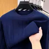 Suéter de punto de algodón puro para hombre, primavera/otoño, cuello redondo, manga larga, estilo pullover, estética old money, tejido de ochos, camiseta interior de cuello redondo, suéter